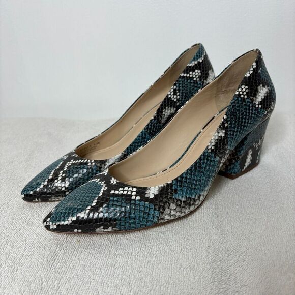 Botkier Stella Blue Snakeskin Leather Pointed Toe Block Heel Pumps Size 9.5 - Picture 5 of 11